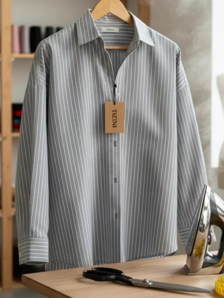 Рубашка оверсайз в полоску удлиненная