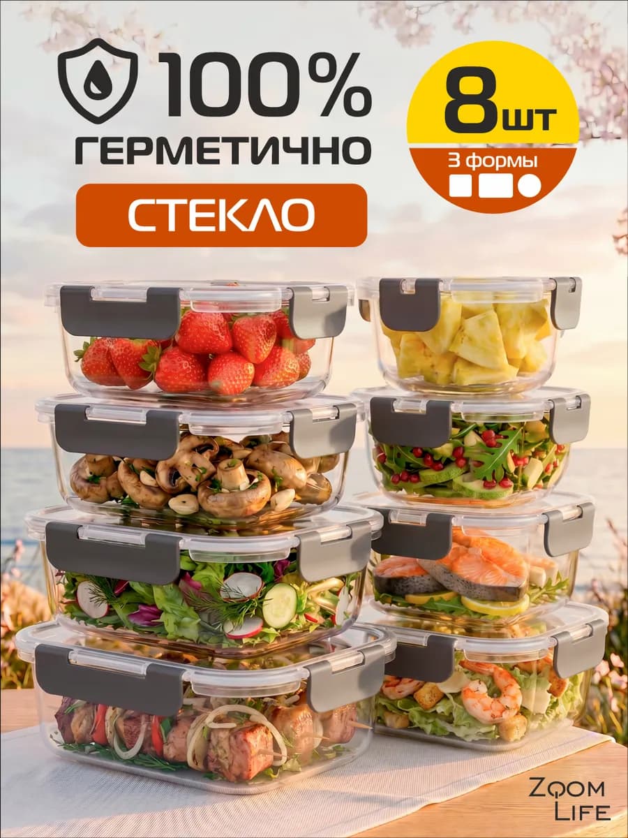 Контейнер для еды стеклянный с крышкой герметичный набор