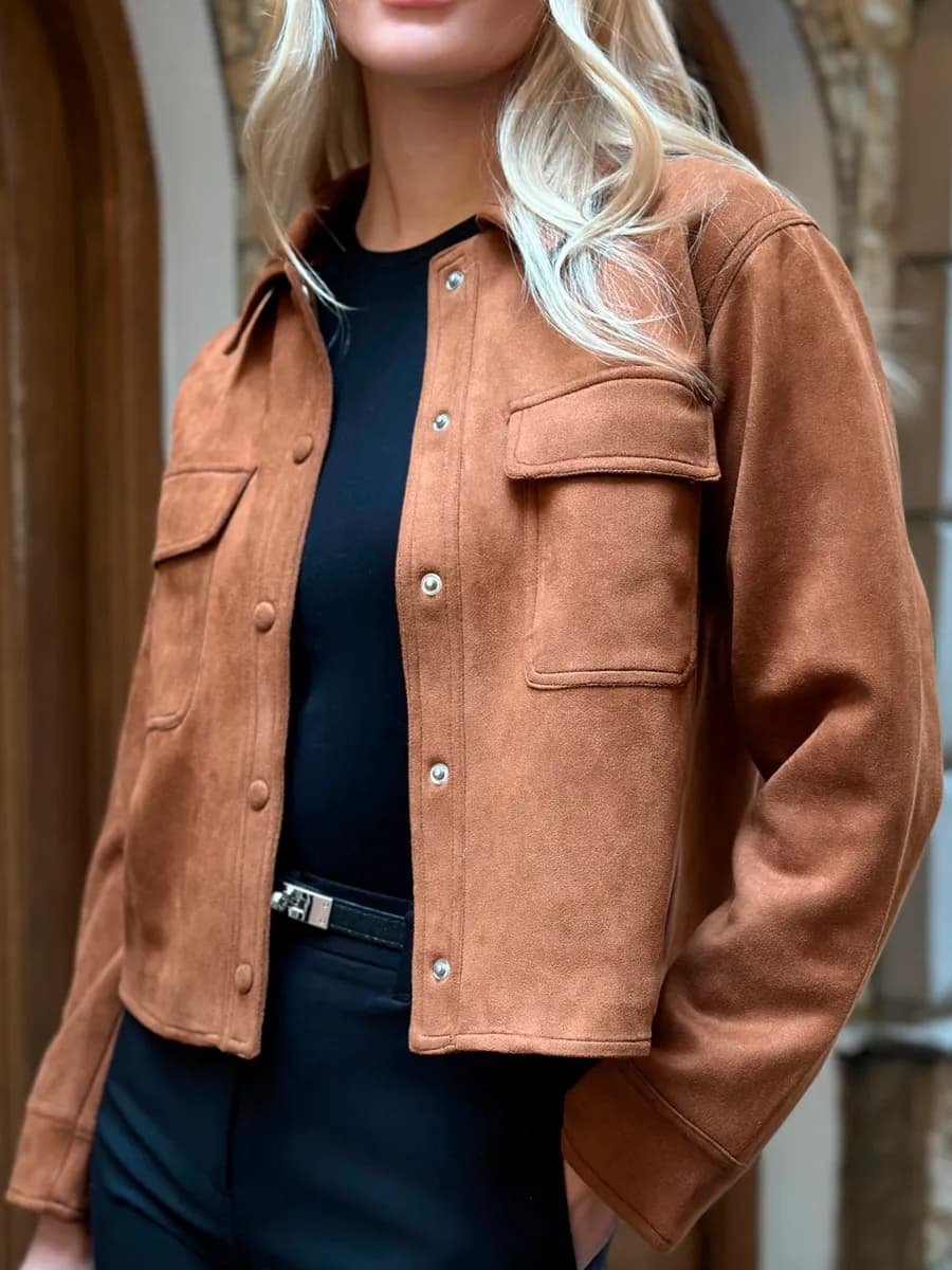 Жакет укороченный пиджак замшевый на кнопках