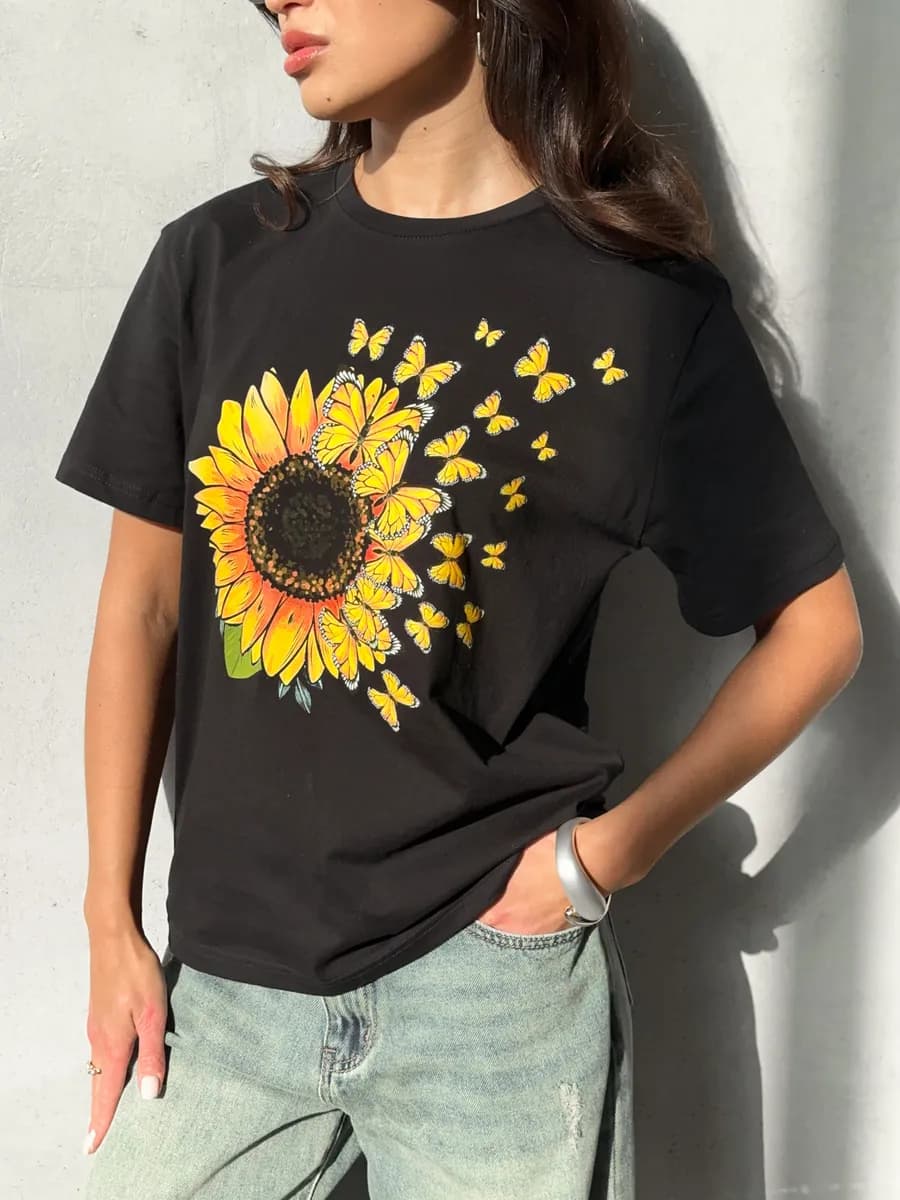 Футболка с принтом оверсайз хлопковая