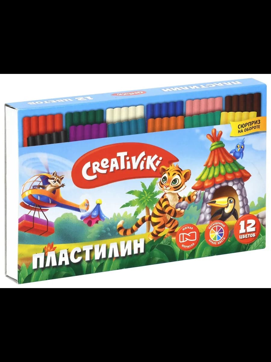 Пластилин 12 цветов со стеком