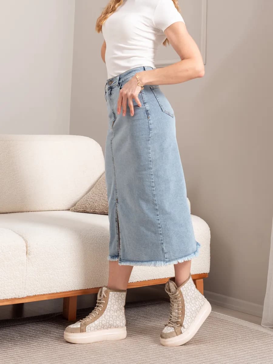 Юбка джинсовая миди с разрезом