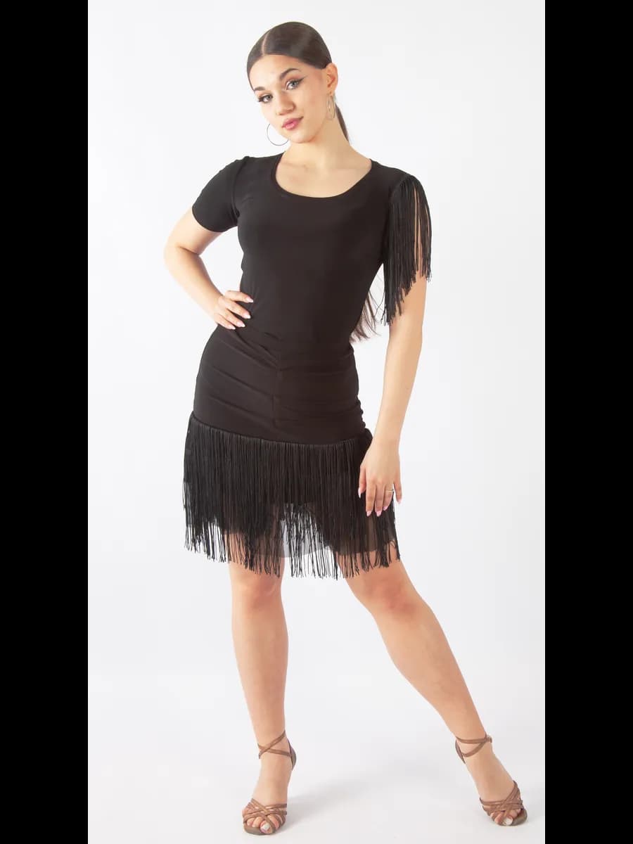 Топ футболка для бальных танцев с бахромой Агата