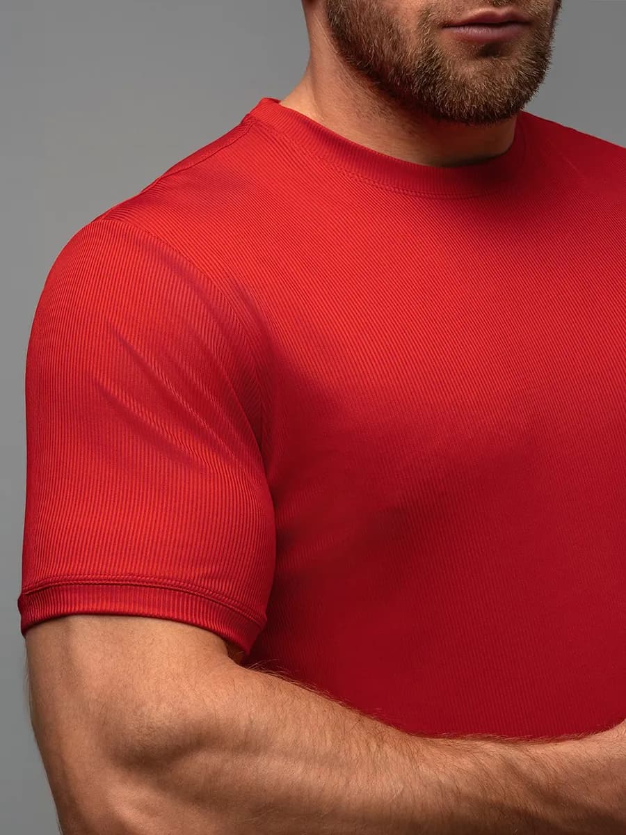 Футболка в рубчик спортивная однотонная - фото 1