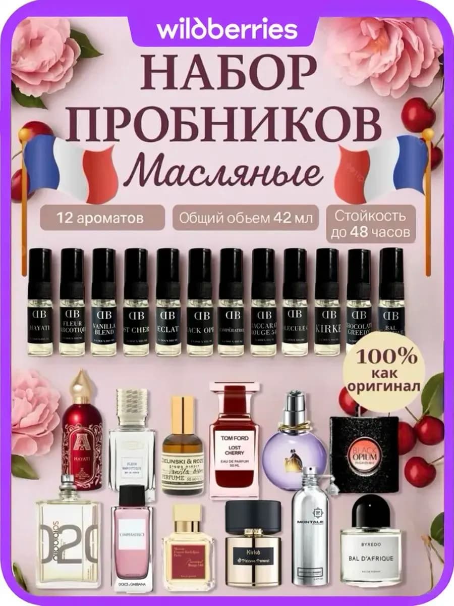 Духи сладкие стойкие масляные, набор пробников 12 шт