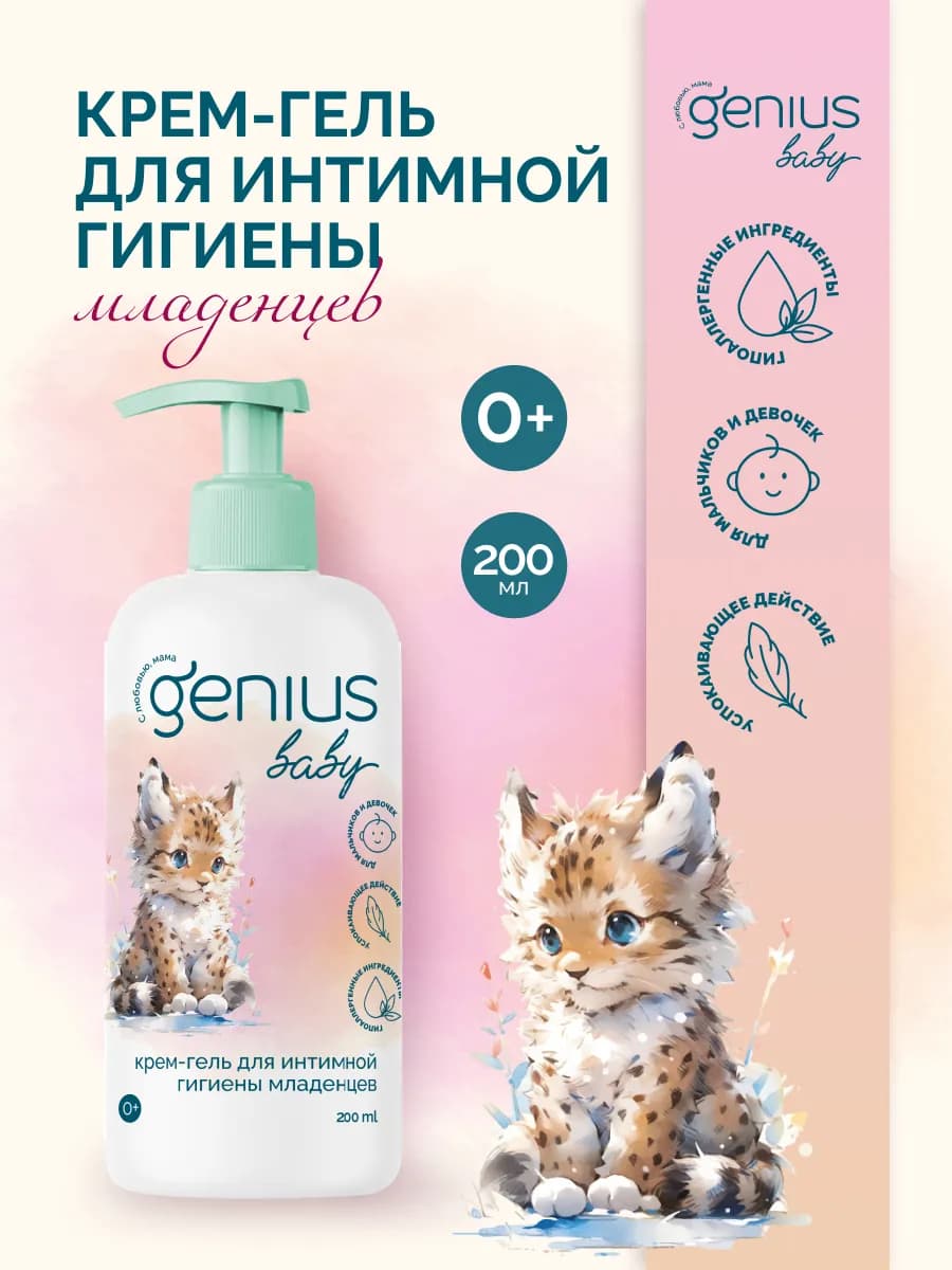 Джениус Бэби Крем гель 0+ интимная гигиена младенцев 200 мл
