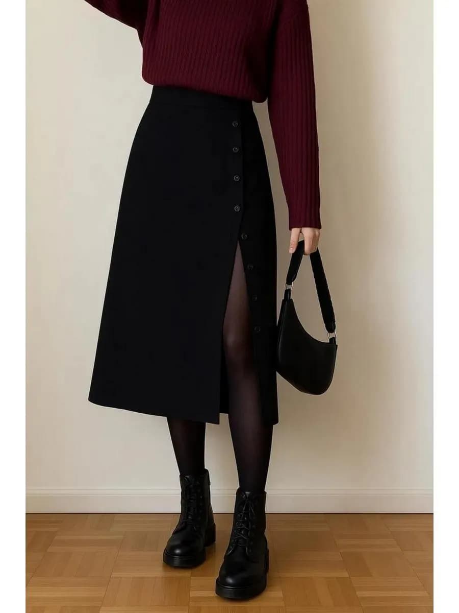 Миди юбка с разрезом лапша