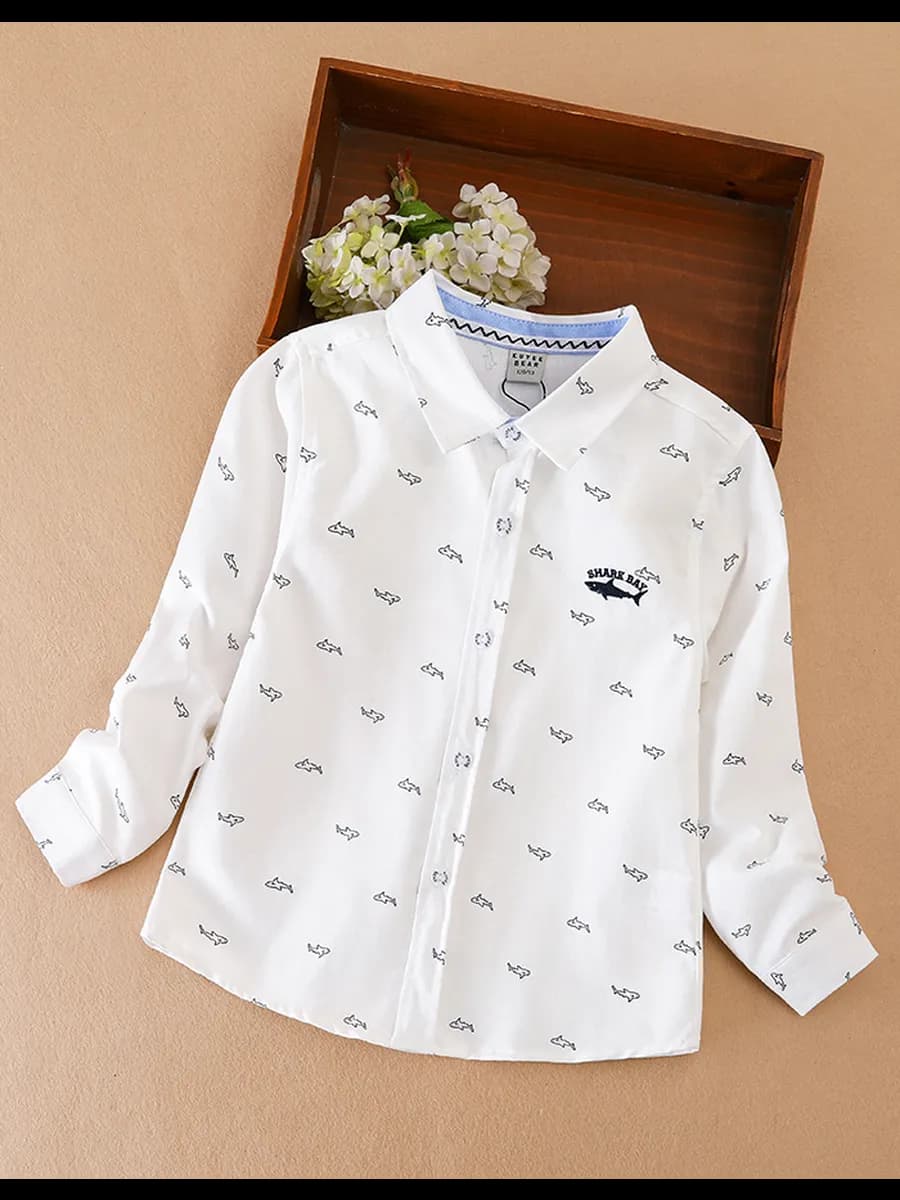 Детская осенняя рубашка с длинным рукавом и рисунком акулы