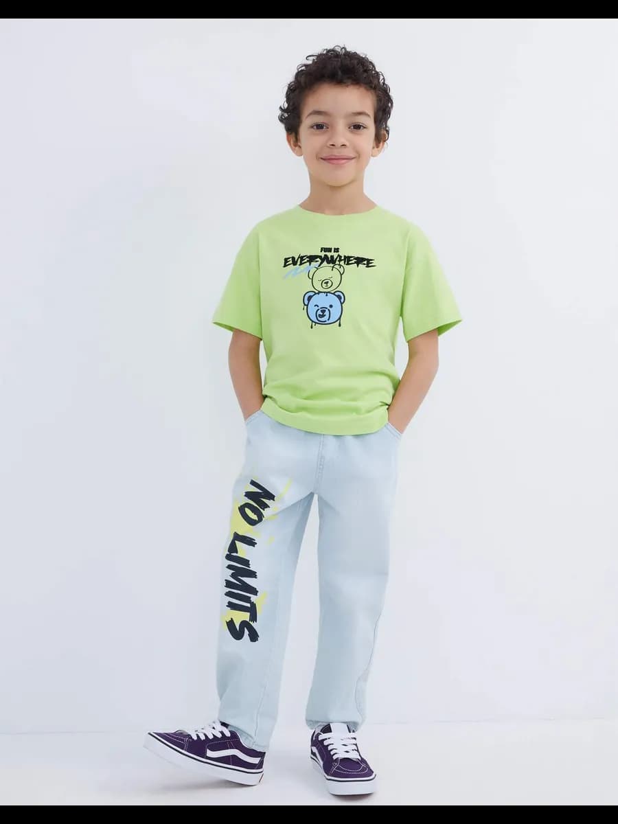 Светло-голубые джинсы Loose с принтом