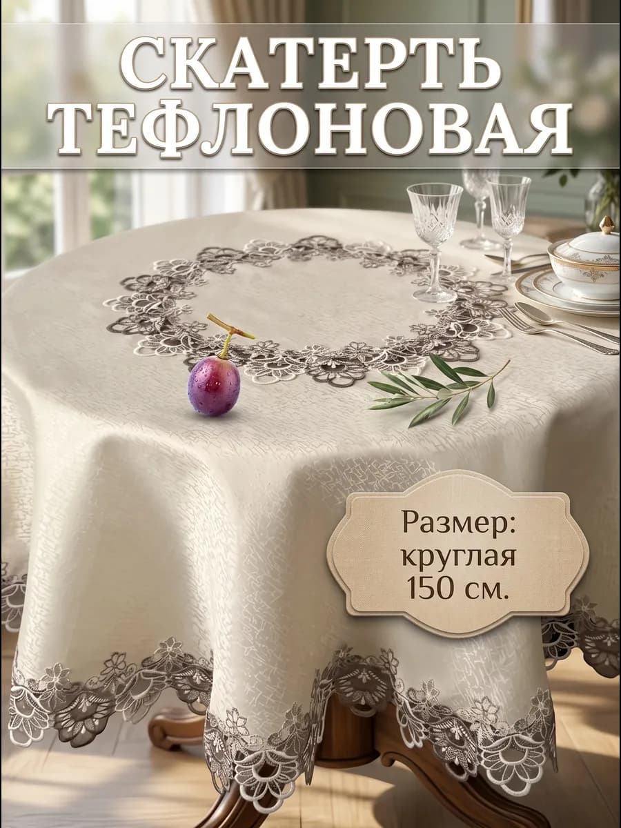 Скатерть тканевая кружевная 150 см