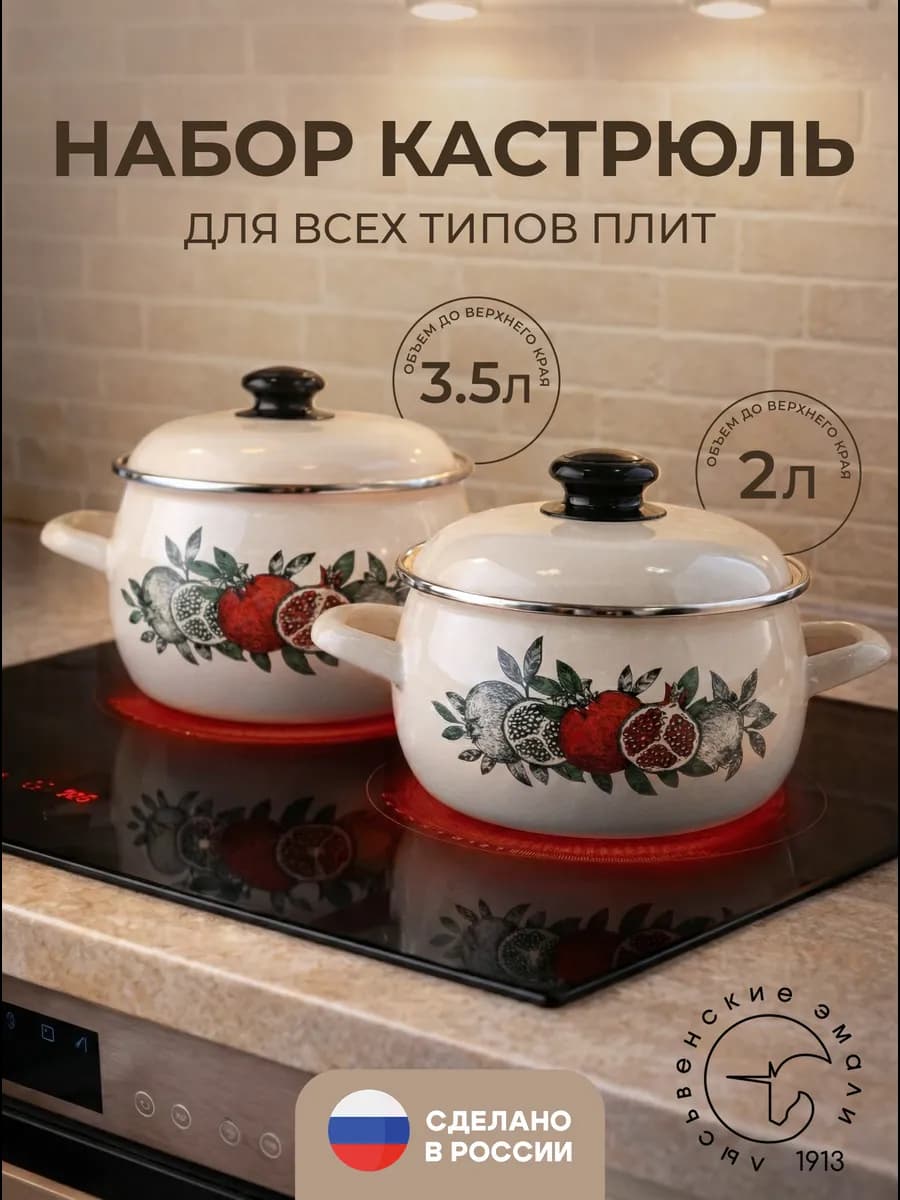 Набор эмалированных кастрюль с крышками