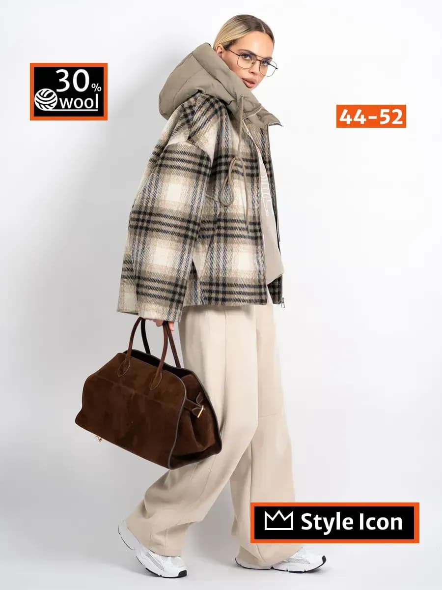 Куртка демисезонная короткая с капюшоном оверсайз