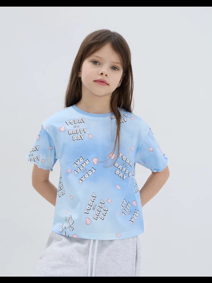 Голубая футболка оверсайз с принтом