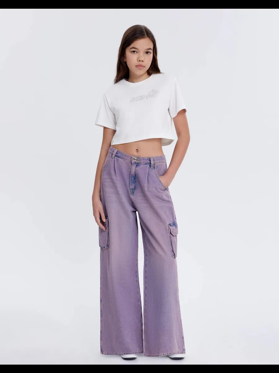 Джинсы Wide leg Cargo с защипами и эффектом варки