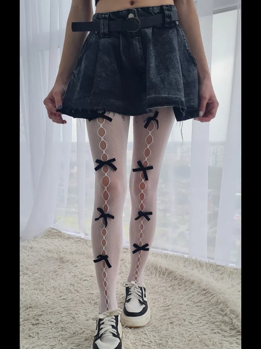 Колготки в сетку с бантиками - фото 1