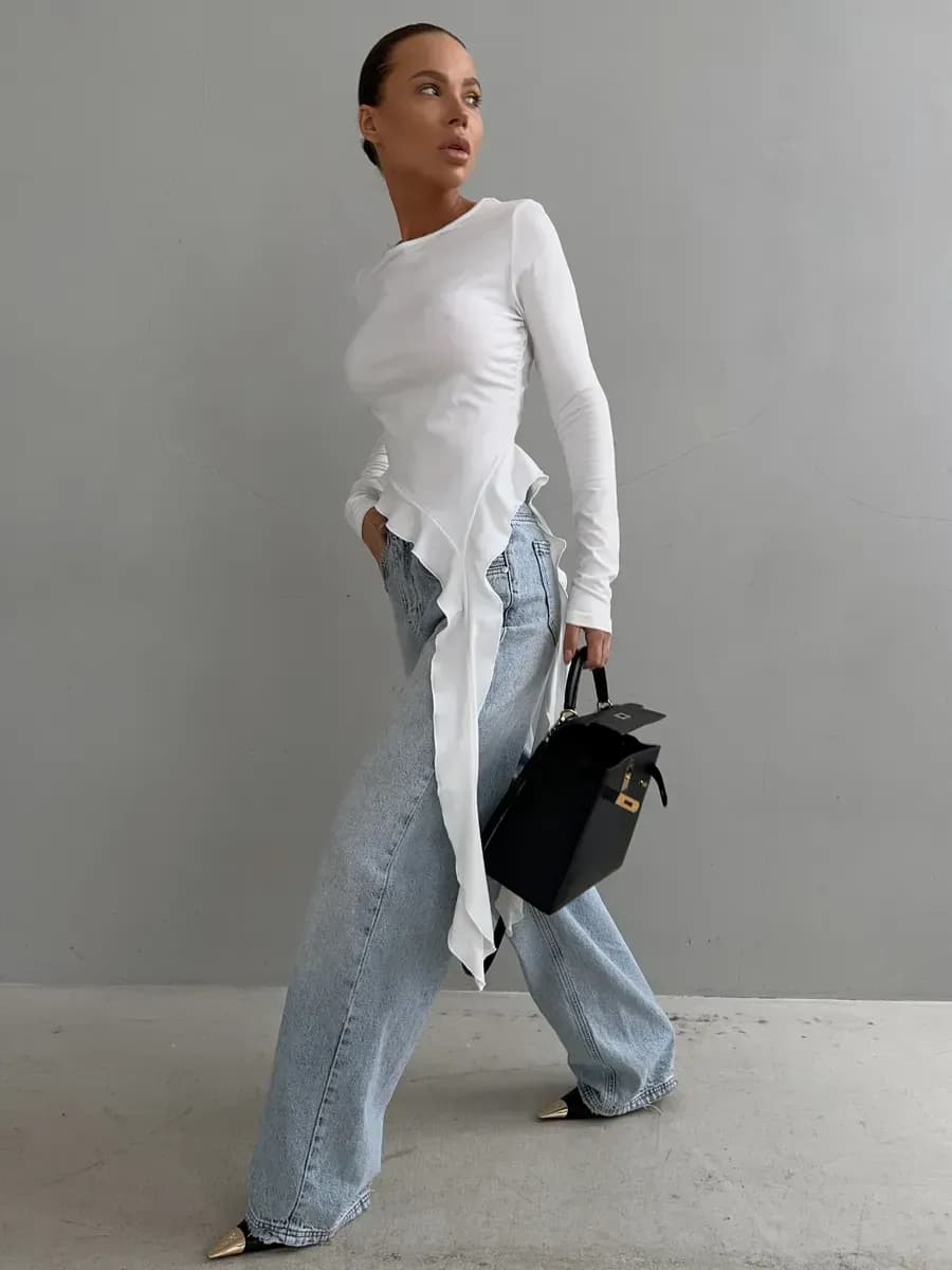 Лонгслив облегающий с воланами