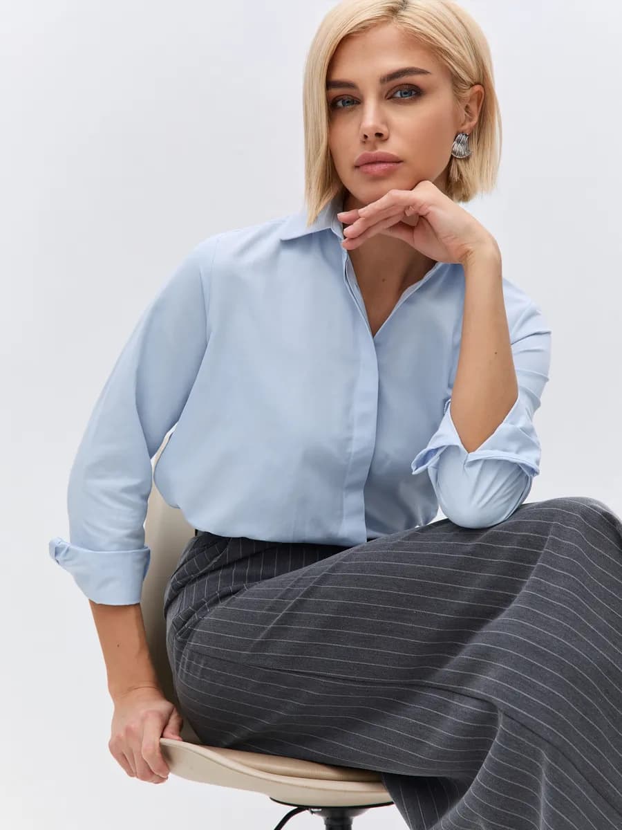 Рубашка классическая прямая хлопок - фото 1