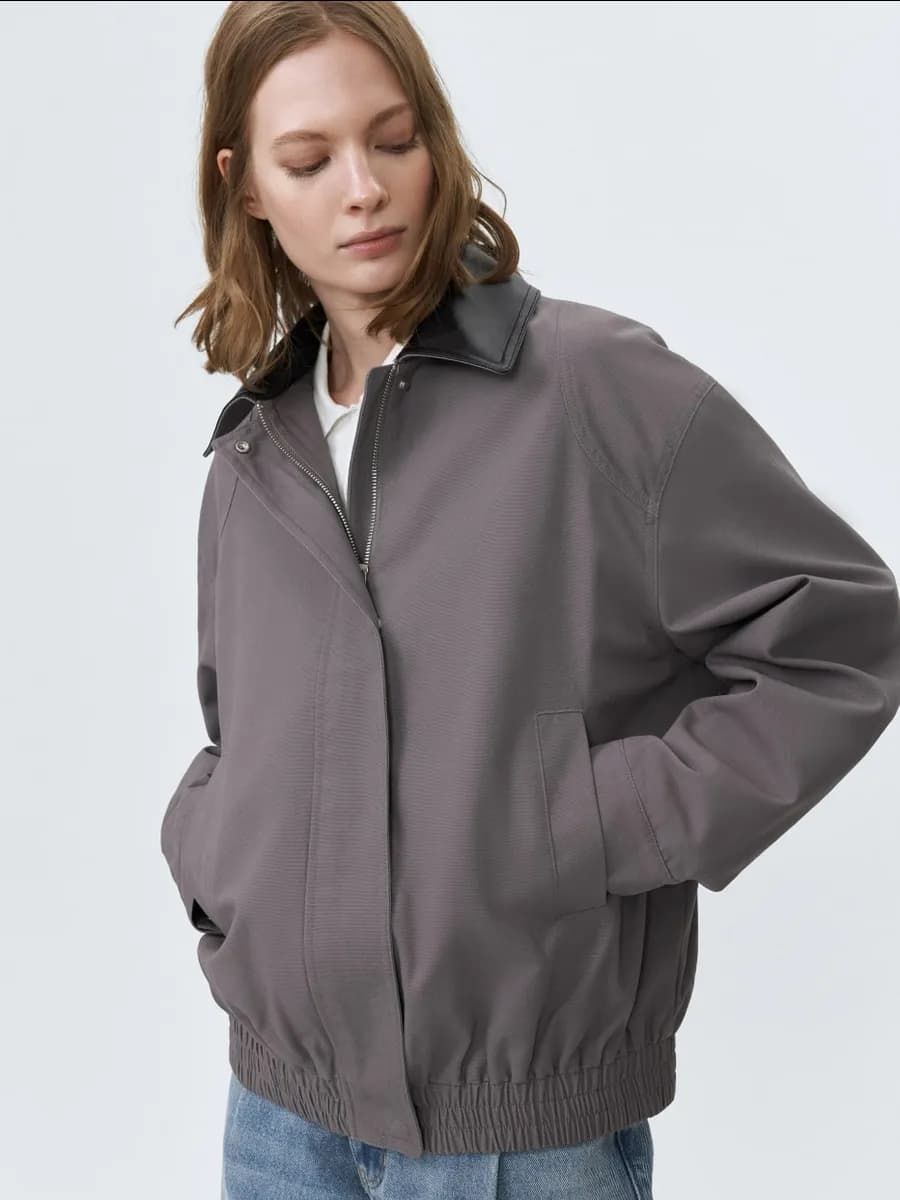 Короткая куртка с воротником из экокожи