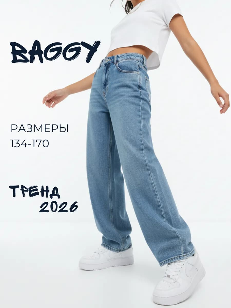 Джинсы широкие подростковые багги с высокой посадкой