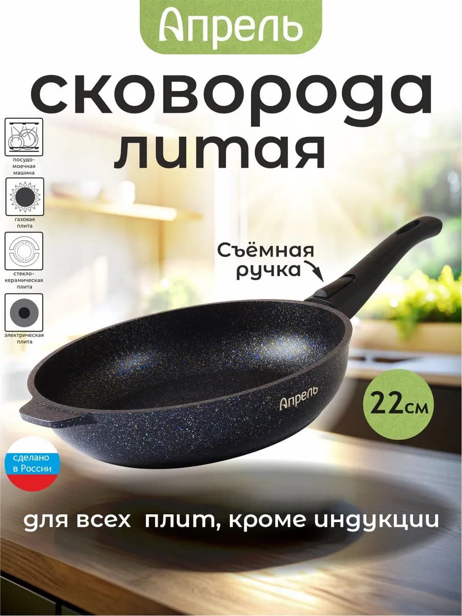 Сковорода со съемной ручкой 22 см антипригарное