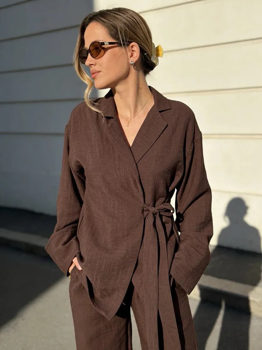 Костюм летний легкий с брюками и кимоно льняной