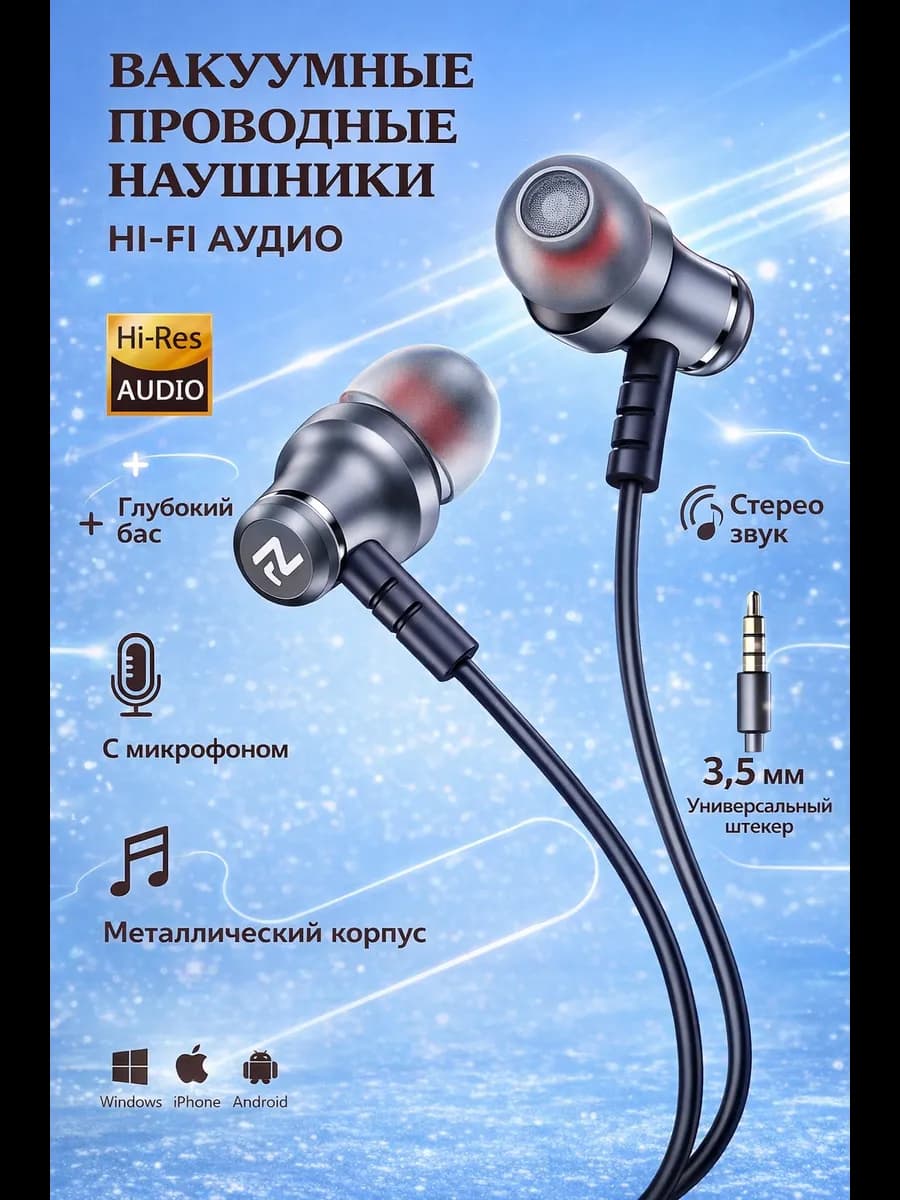 Наушники вакуумные Премиум Класса с микрофоном