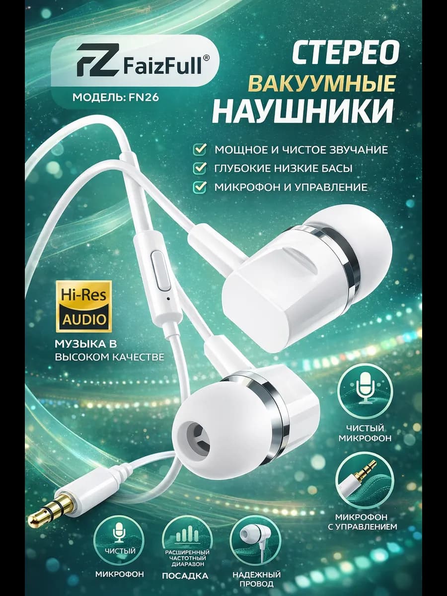 Проводные Наушники вакуумные Премиум Класса с микрофоном