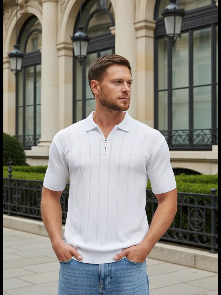 Футболка поло с коротким рукавом вязаная