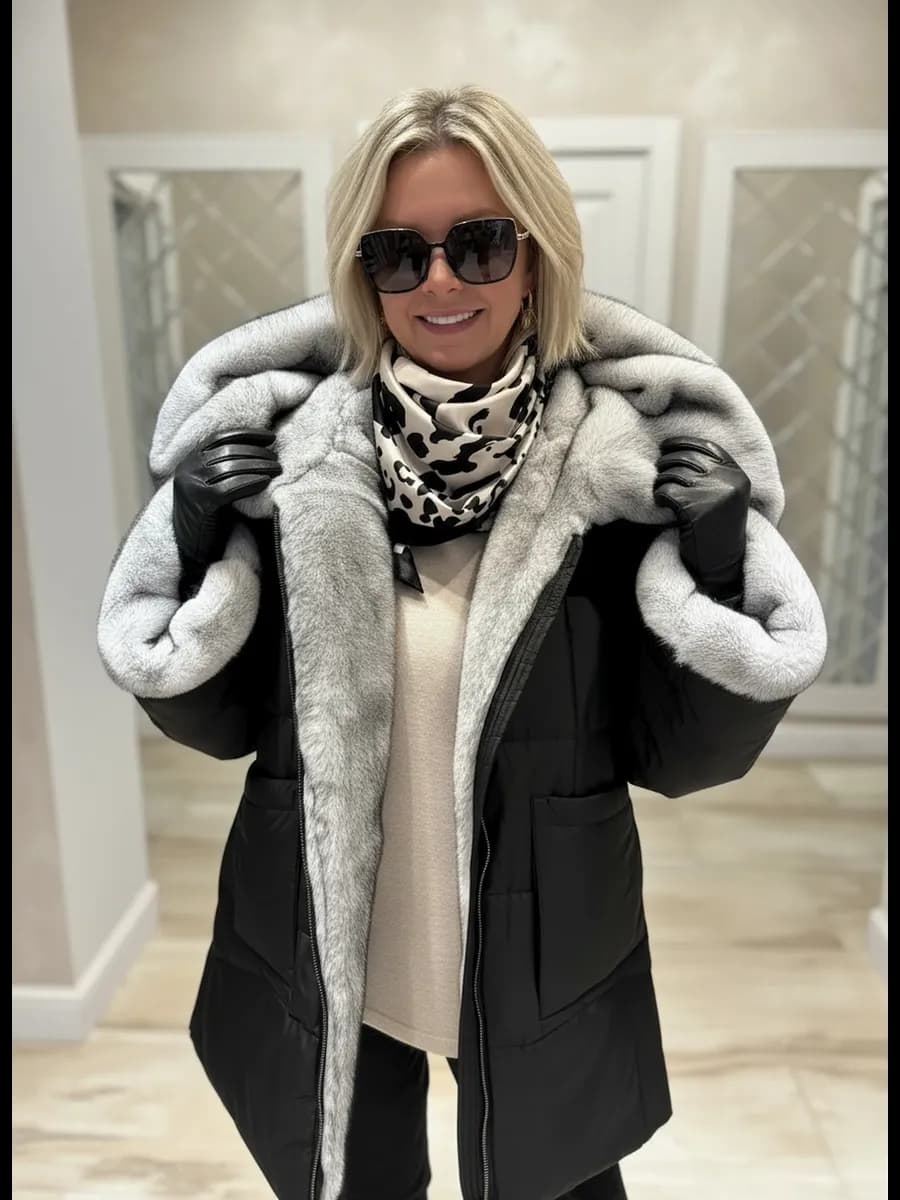 Пуховик зимний с мехом больших размеров оверсайз куртка