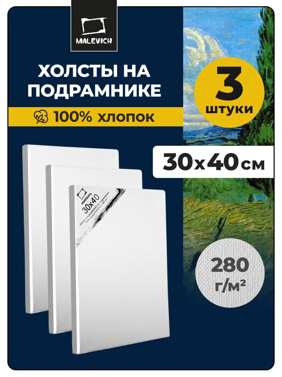 Холст на подрамнике 30х40 см, набор 3 шт