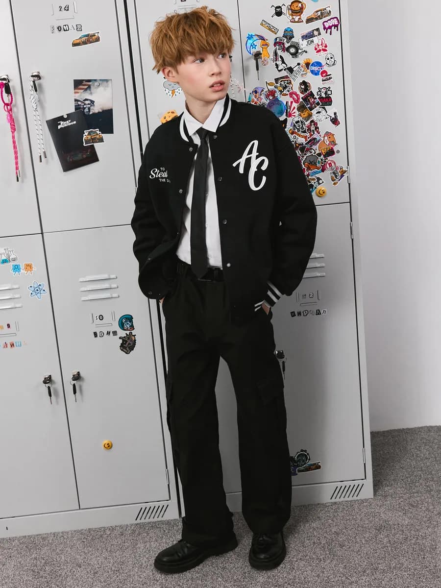 Брюки прямые школьные из твила с карманами - фото 1