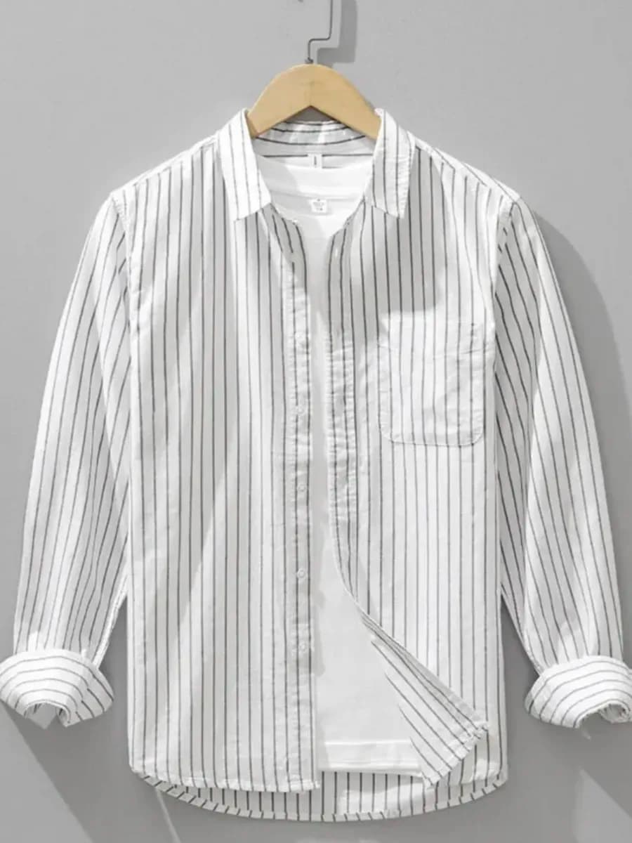 Рубашка в полоску оверсайз с длинным рукавом хлопок - фото 1