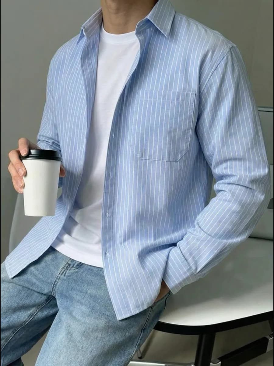 Рубашка в полоску оверсайз с длинным рукавом хлопок