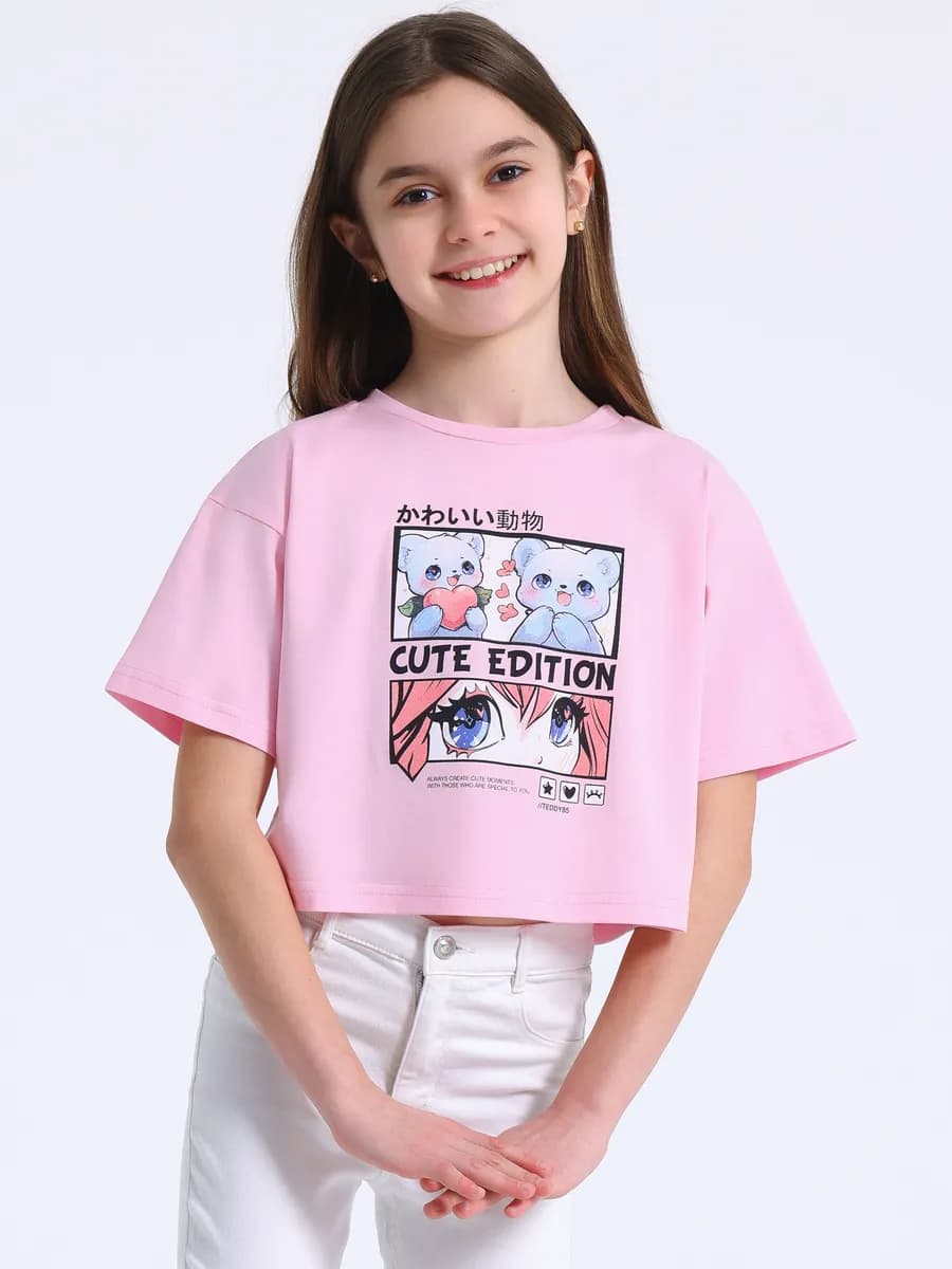 Футболка для девочки укороченная оверсайз