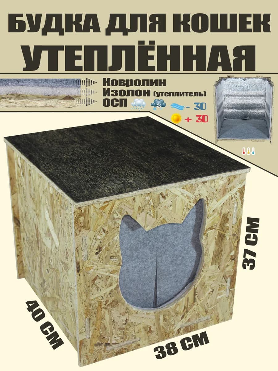 Будка для кошки утепленная уличная со шторкой - фото 1
