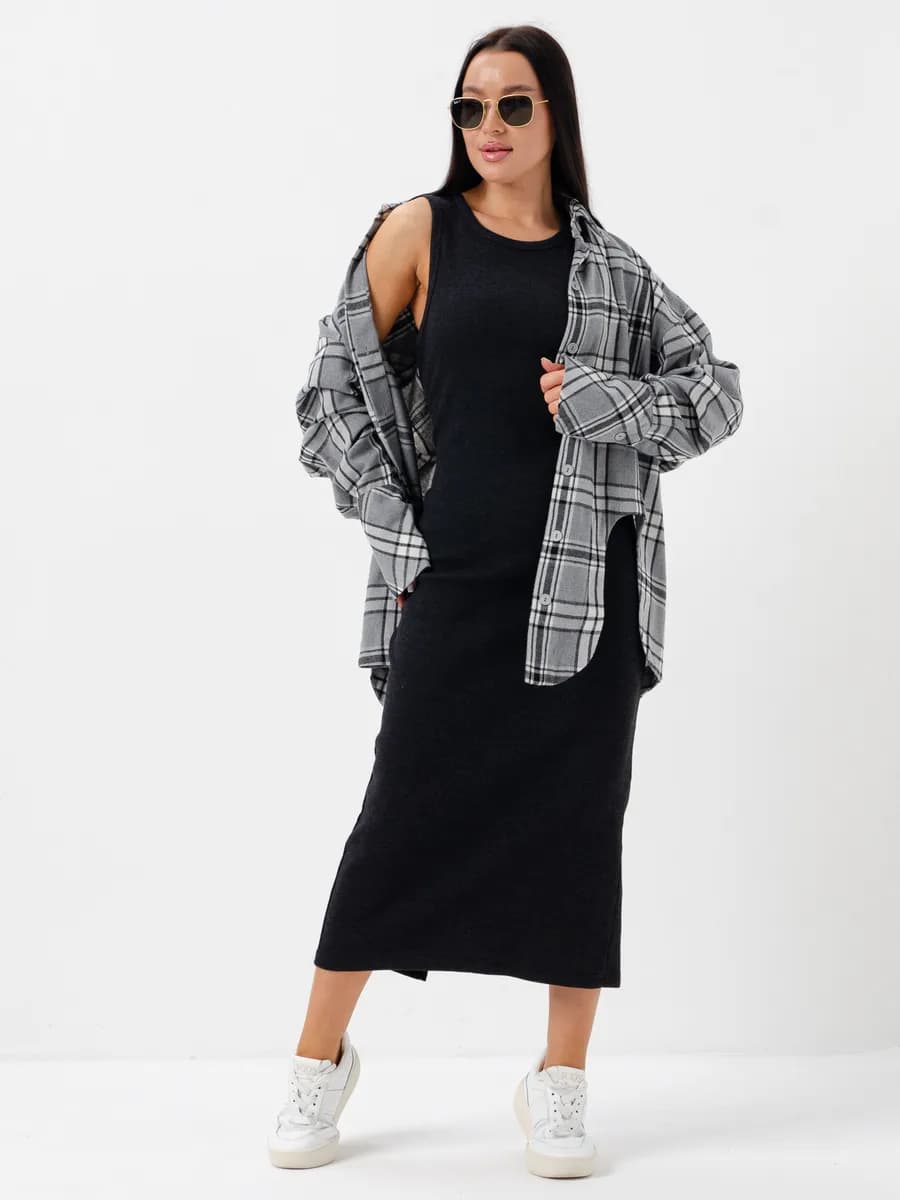 Повседневное платье-майка с разрезом в рубчик