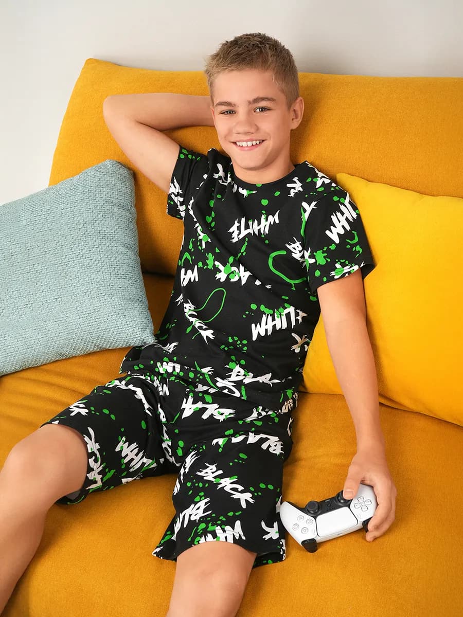 Костюм с шортами детский домашний с надписями