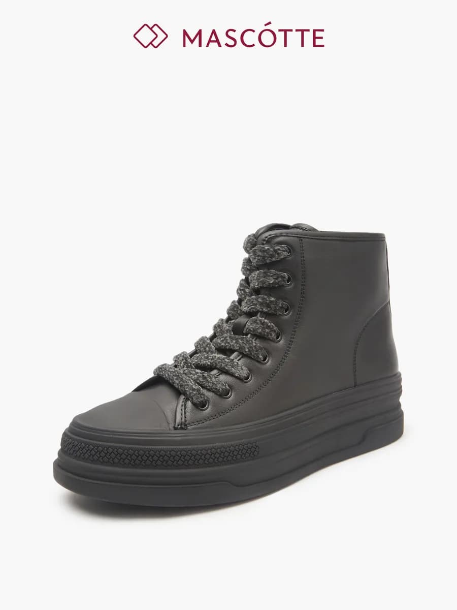 Кеды высокие демисезонные черные натуральная кожа