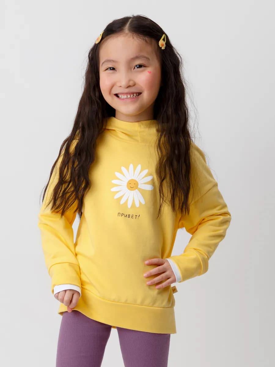 Худи с капюшоном для девочки, натуральный хлопок