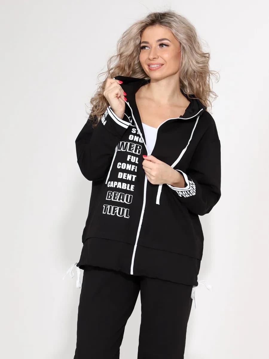 Спортивный костюм на молнии без начеса больших размеров - фото 1