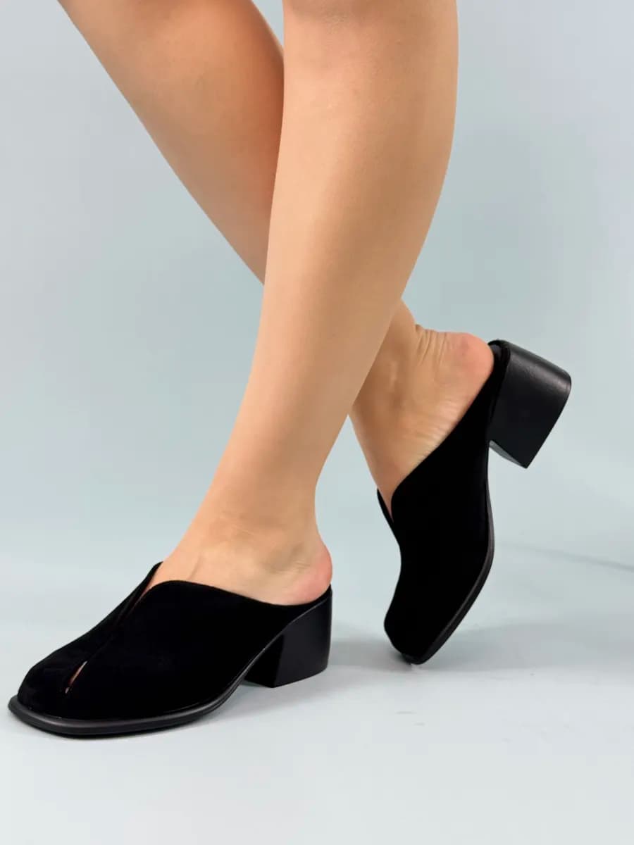 мюли женские на каблуке эко замша стильные