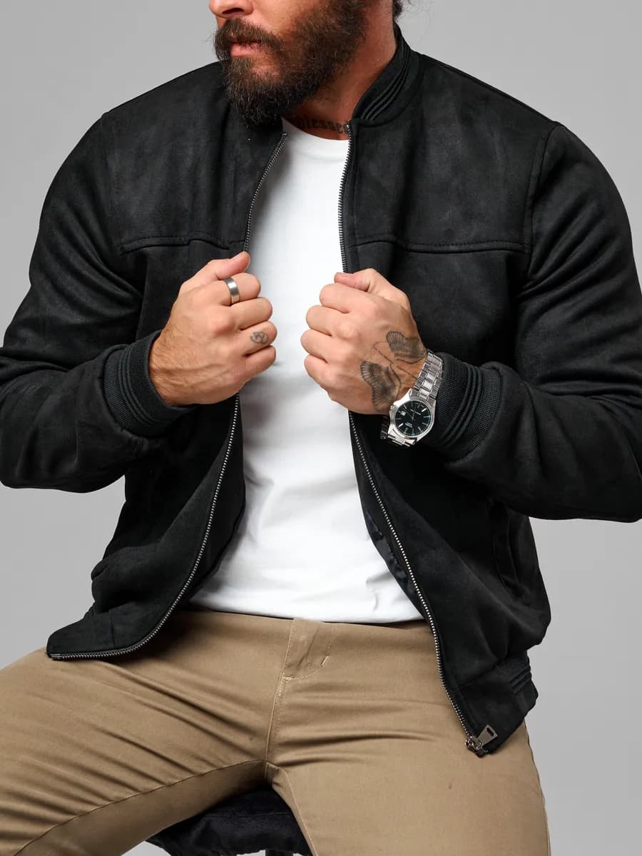 Бомбер замшевый куртка с воротником стойка