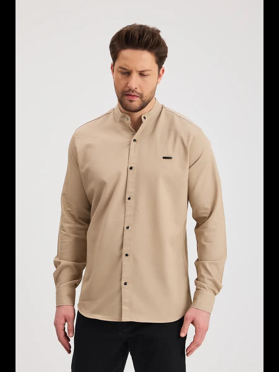 Рубашка хлопок с воротником-стойкой