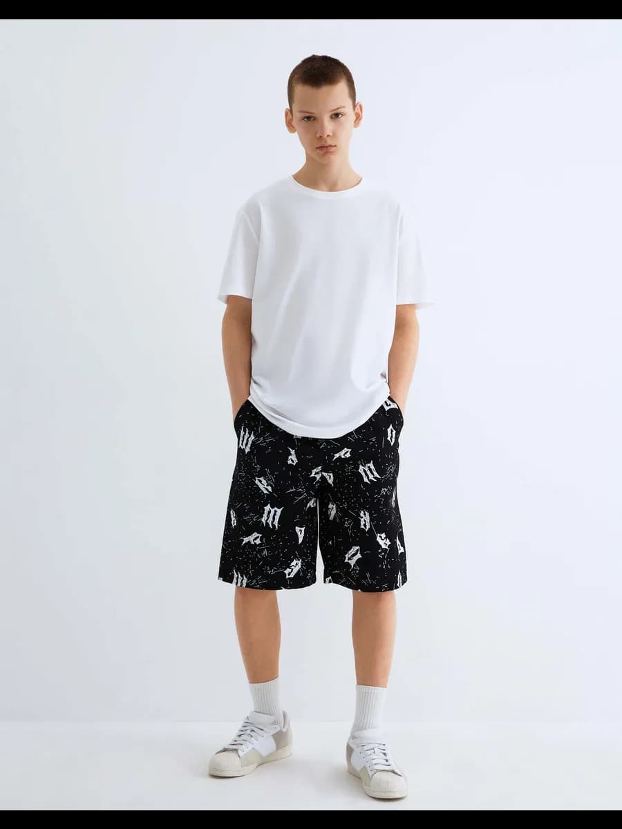 Чёрные шорты Relaxed Tapered с принтом