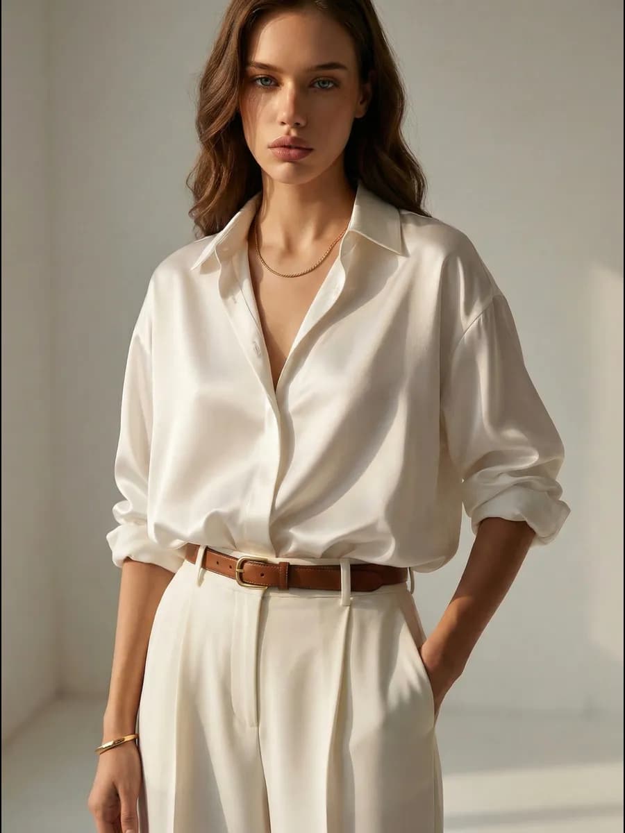 Блузка оверсайз шелковая рубашка нарядная