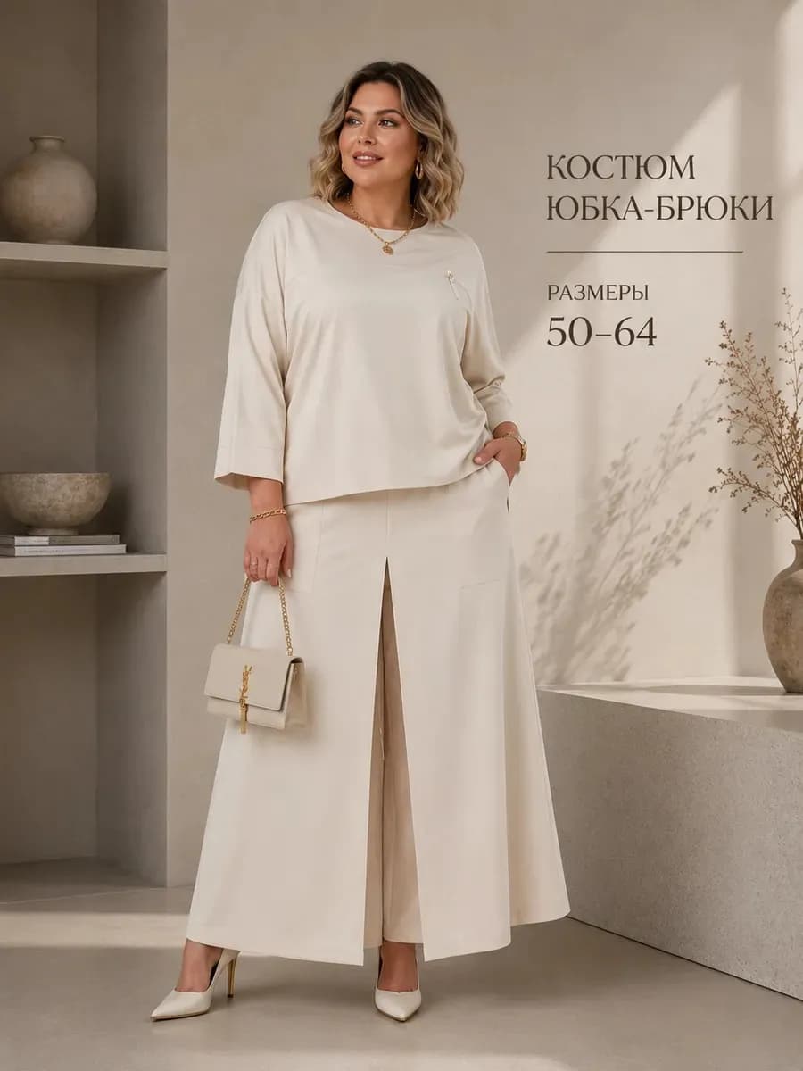 Летний Костюм двойка с юбка брюками больших размеров