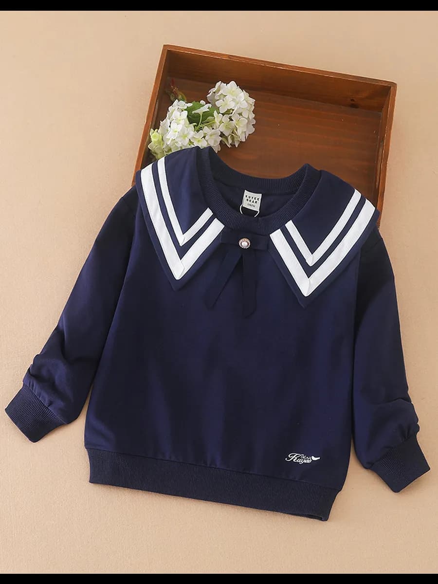 Девочка-ученица стильный свитер с воротником контрастного цв… - фото 1