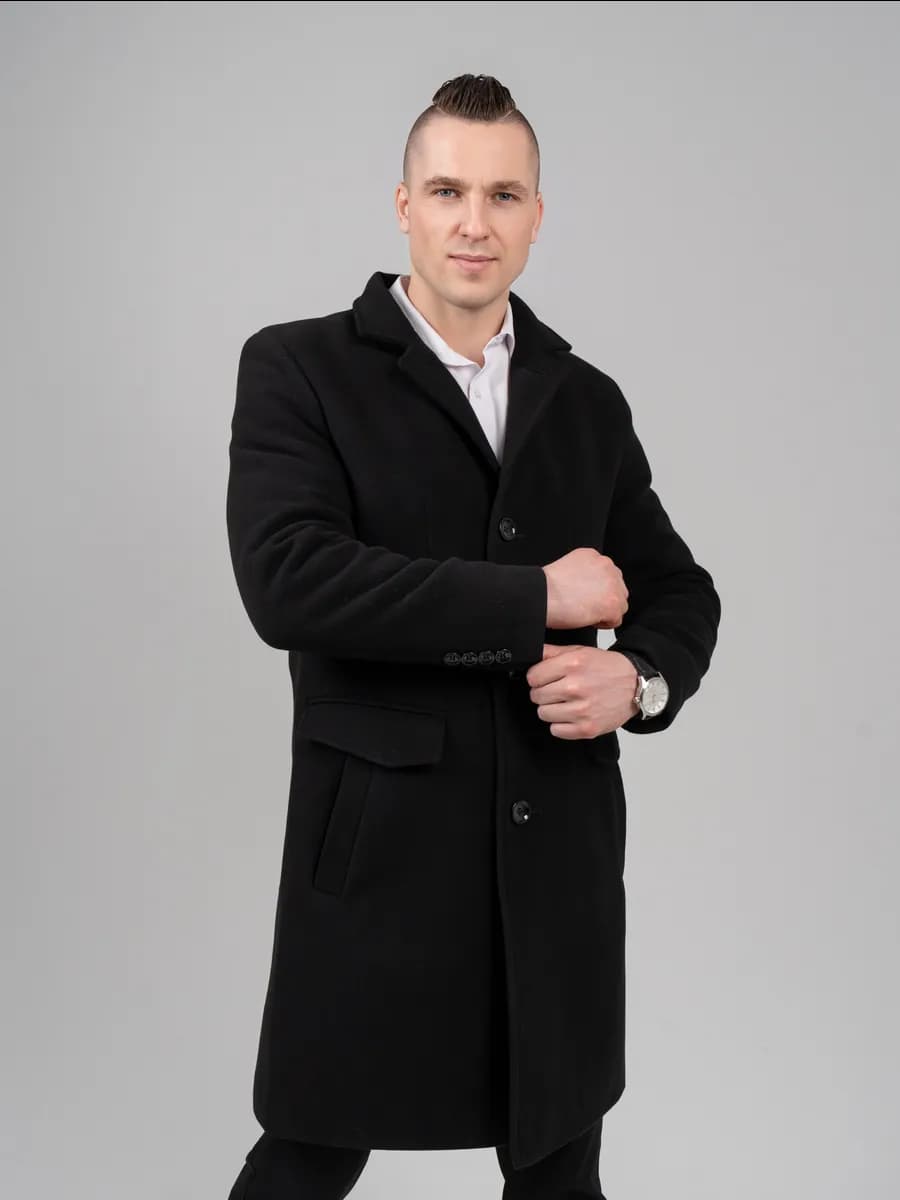 Пальто классическое демисезонное зимнее чёрное - фото 1