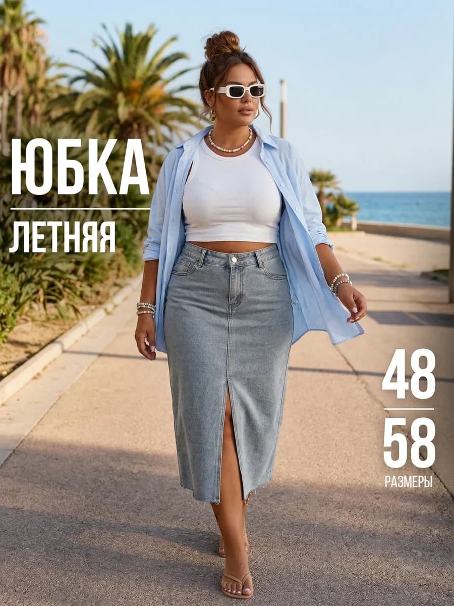 Юбка летняя джинсовая длинная с разрезом
