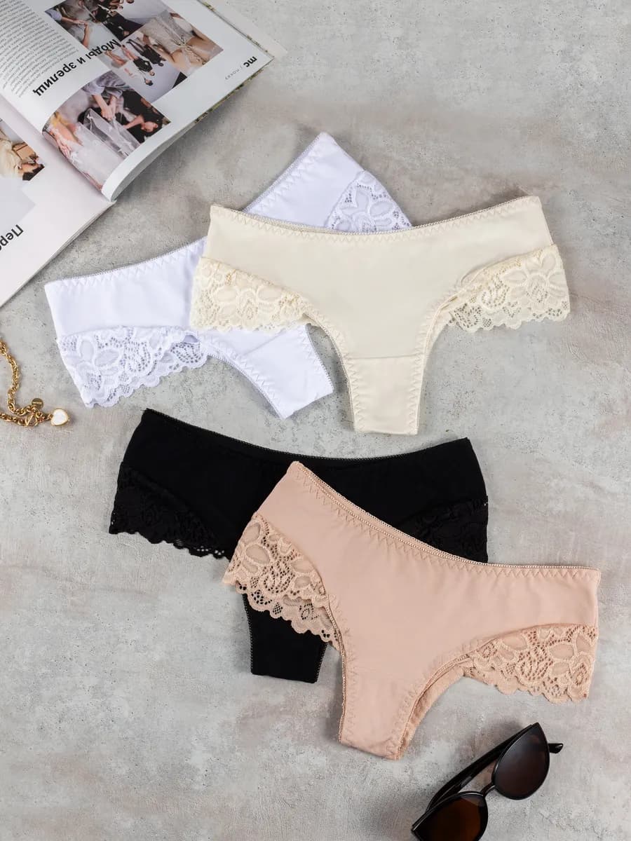 Трусы кружевные бразильяна набор 4 шт